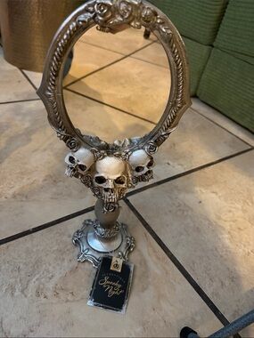 Ornate Silver Skull Accent Mirror- nwt